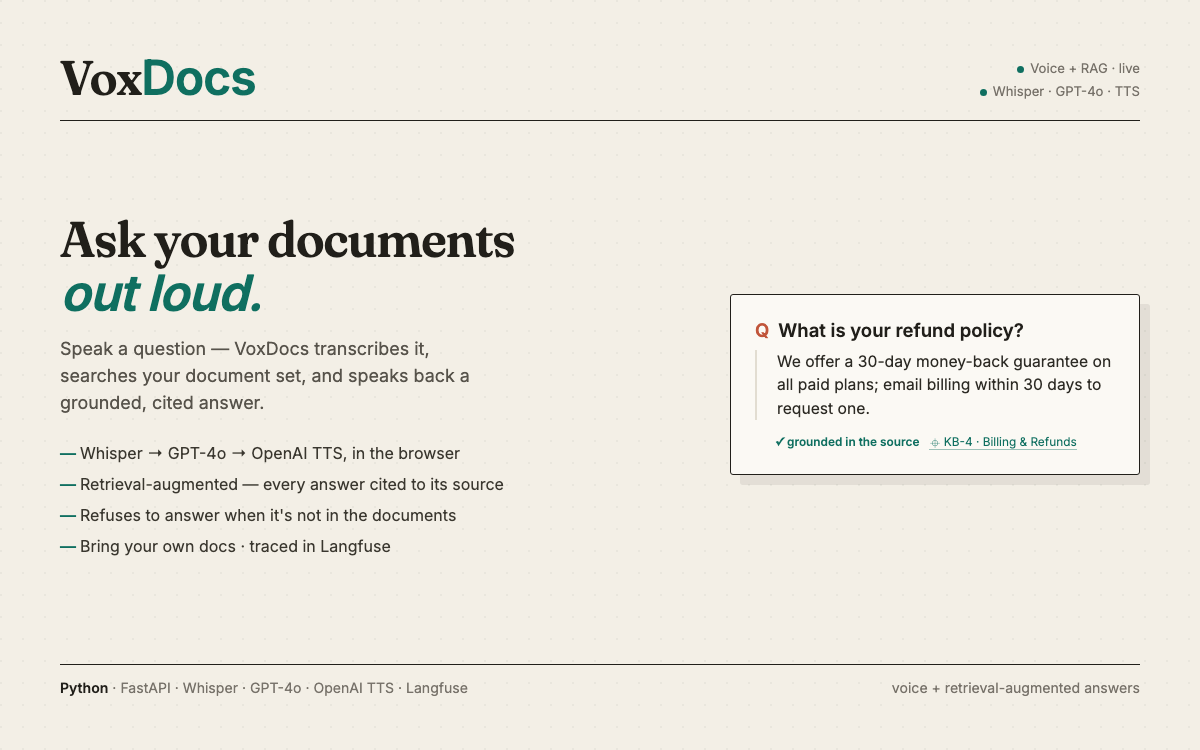 VoxDocs voice and RAG document assistant